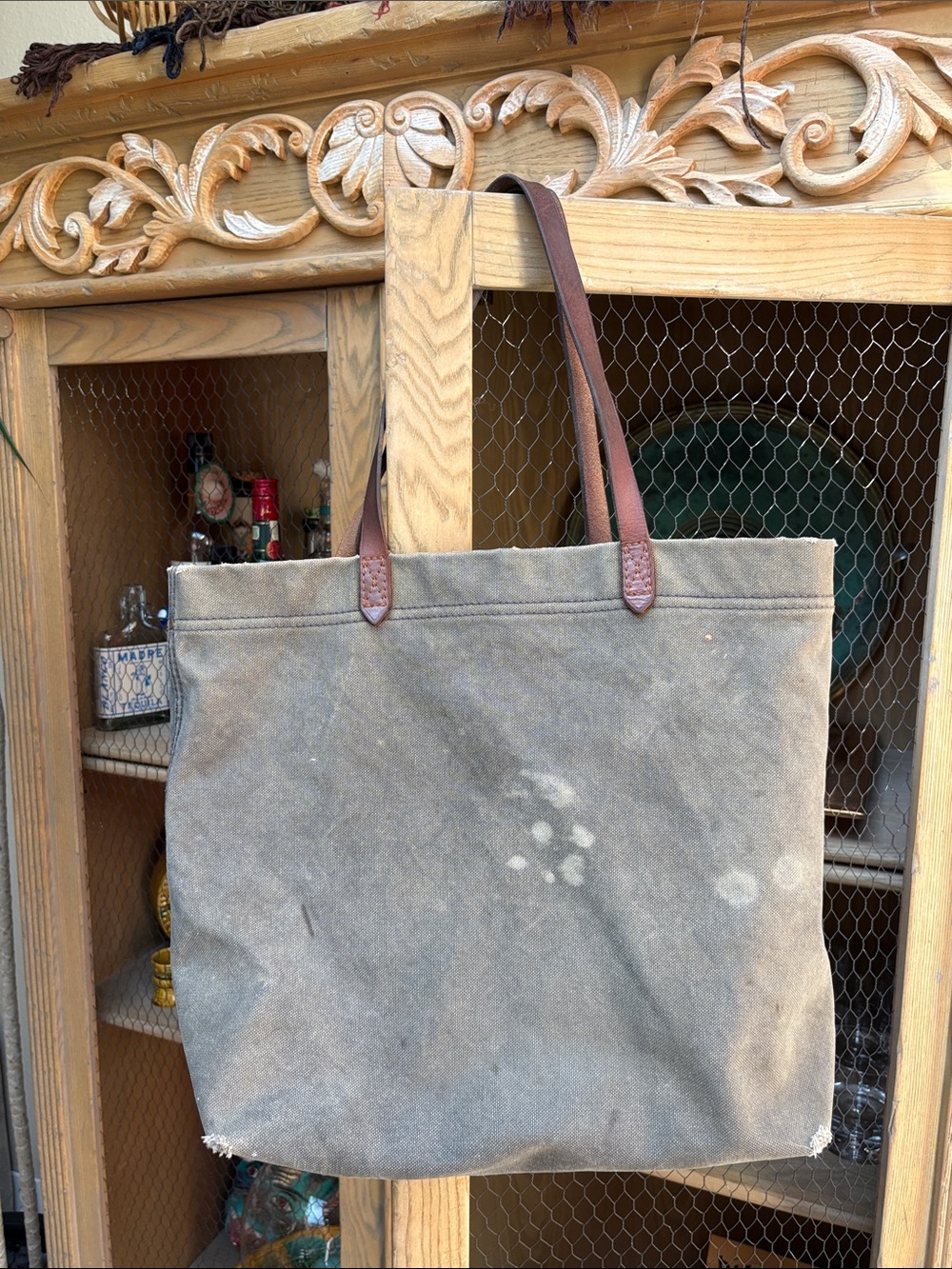 Madewell Distressed Canvas Tote with Leather Handles